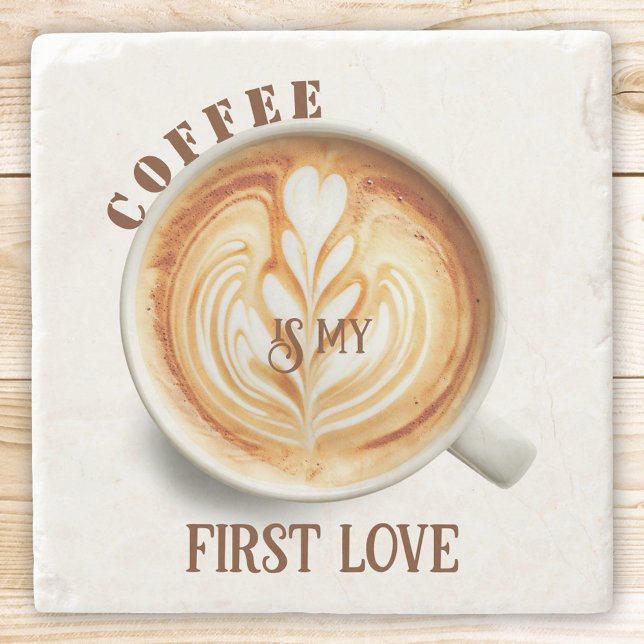 Porta-copo De Pedra Café Engraçado e Amor com Cappuccino (Coaster featuring a watercolor design of a cappuccino coffee with your funny texts)