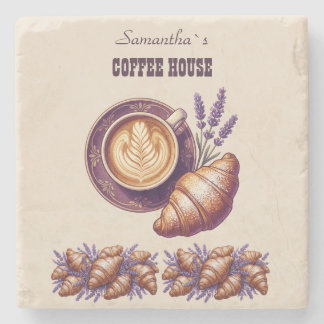 Porta-copo De Pedra Cafe Personalizado Merch Croissant Vintage Com Lav