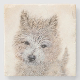 Porta-copo De Pedra Cairn Terrier Puppy Painting - Arte Original De C