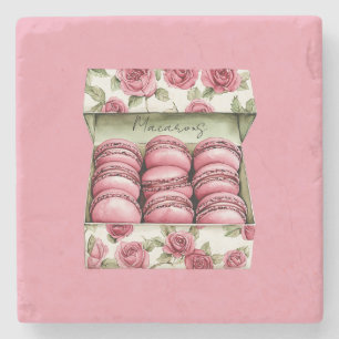 Porta-copo De Pedra Caixa de Macarons de Rosas Cor-de-Rosa Bonitas