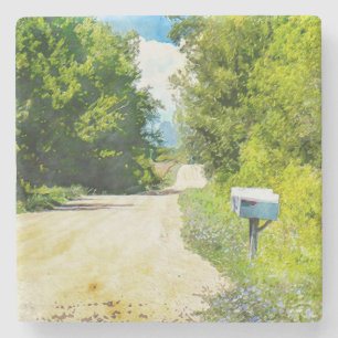 Porta-copo De Pedra Caixa postal rural com wildflowers