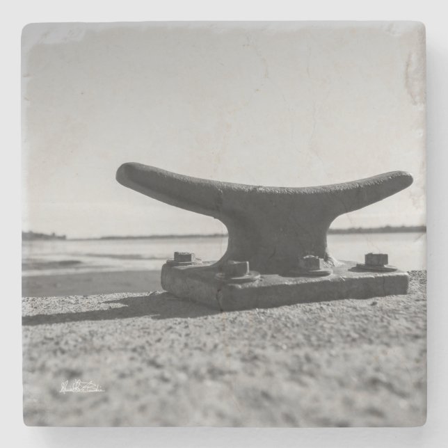 Porta-copo De Pedra Caixilho tema marinho, preto e branco (Frente)