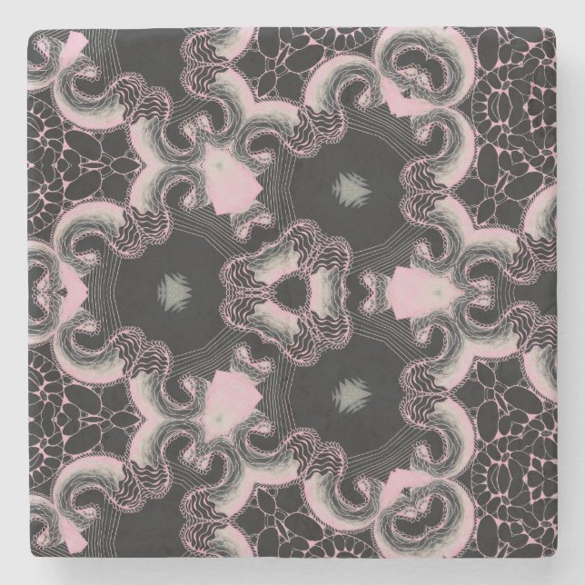 Porta-copo De Pedra caleidoscópio design preto e rosa (Frente)