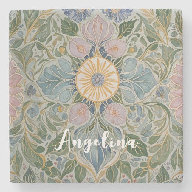 Porta-copo De Pedra Caleidoscópio Floral Personalizado (Frente)