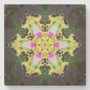 Porta-copo De Pedra Caleidoscópio Psicodélico Flor Amarelo e Rosa