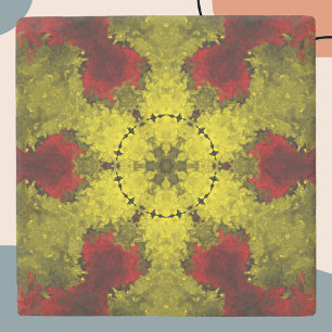 Porta-copo De Pedra Caleidoscópio Psicodélico Flor Vermelho e Amarelo