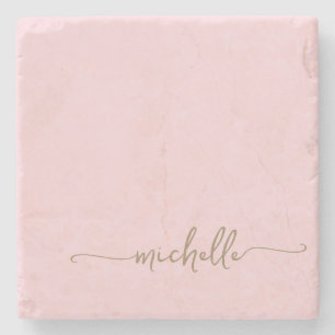 Porta-copo De Pedra Caligrafia Elegante Nome Monograma Dourado Script