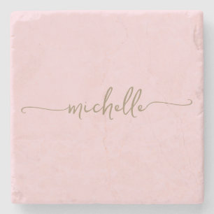 Porta-copo De Pedra Caligrafia Elegante Nome Monograma Script Dourado