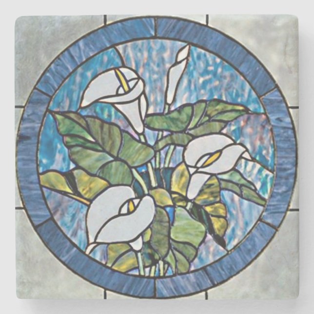 Porta-copo De Pedra Calla Lily Stain Glass Look (Frente)