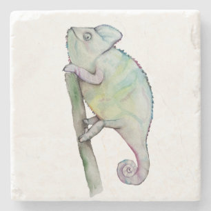 Porta-copo De Pedra Camaleão-de-açúcar, pintado em aquarela
