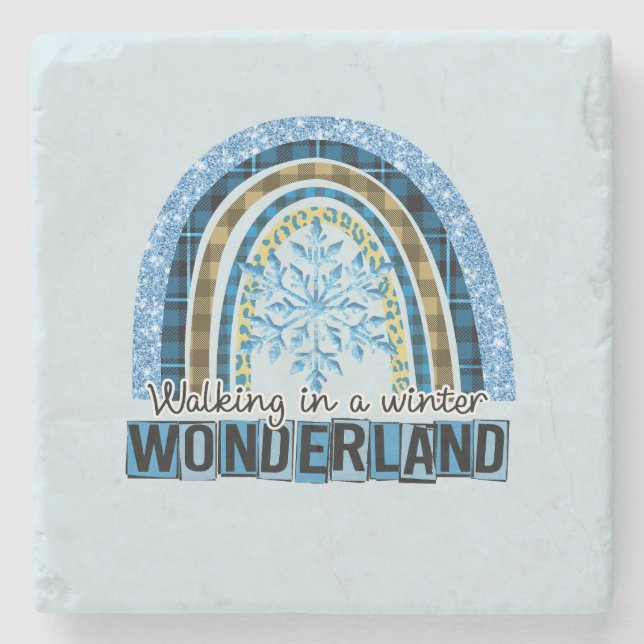 Porta-copo De Pedra Caminhando em uma Wonderland de inverno | Arco-íri (Frente)