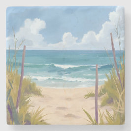 Porta-copo De Pedra Caminho da Praia | Água Oceânica Pintura Costeira 
