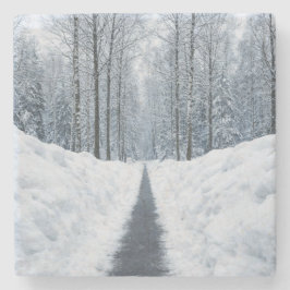 Porta-copo De Pedra Caminho de Floresta de Inverno Nebuloso Paisagem d