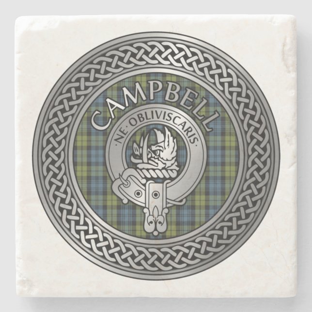 Porta-copo De Pedra Campbell Crest & Tartan Knot Stone Porta copos (Frente)