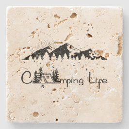 Porta-copo De Pedra Camping Scene 