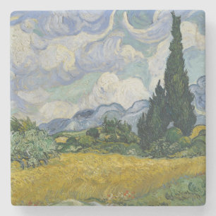 Porta-copo De Pedra Campo de Trigo com Ciprestes, Pintura a Óleo, Van