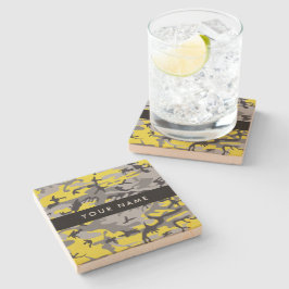 Porta-copo De Pedra Camuflagem Amarela e Cinza Seu nome Personaliza