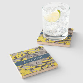 Porta-copo De Pedra Camuflagem Amarela e Cinza Seu nome Personaliza