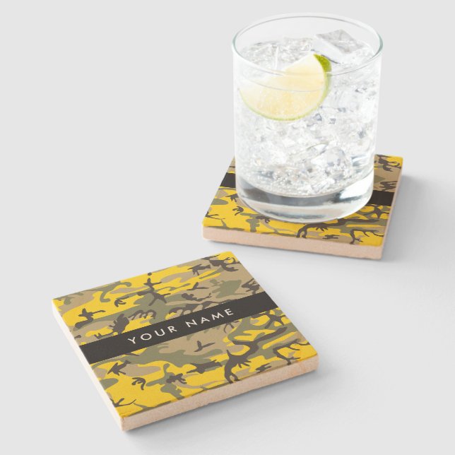 Porta-copo De Pedra Camuflagem Amarela e Verde Seu nome Personaliza (Lateral)