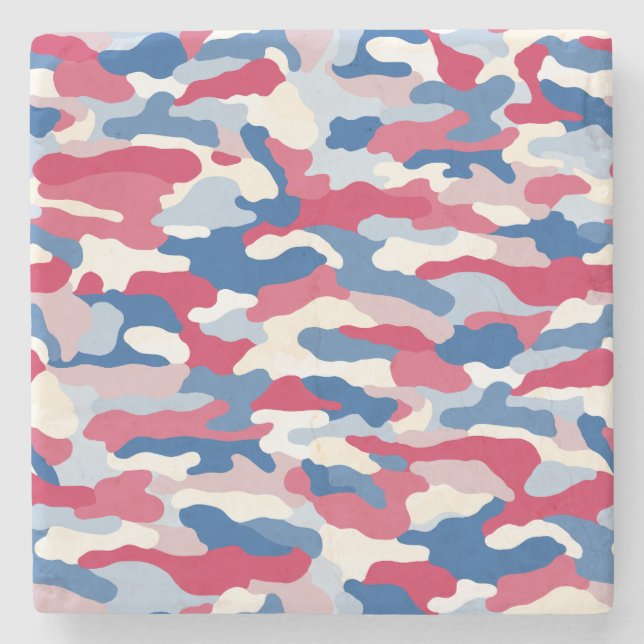 Porta-copo De Pedra Camuflagem Azul e Branco Vermelho (Frente)
