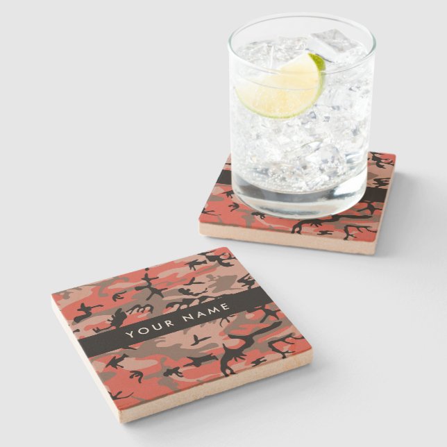 Porta-copo De Pedra Camuflagem Vermelha e Castanha Seu nome Personaliz (Lateral)