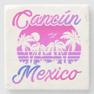 Porta-copo De Pedra Cancún México Palm Tres Viagens vintage Souvenirs