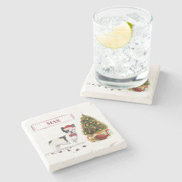 Porta-copo De Pedra Cão de Natal do Buldogue Negro e Branco