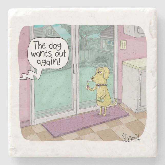 Porta-copo De Pedra Cão Fumante. Um presente engraçado para o amante d (Frente)