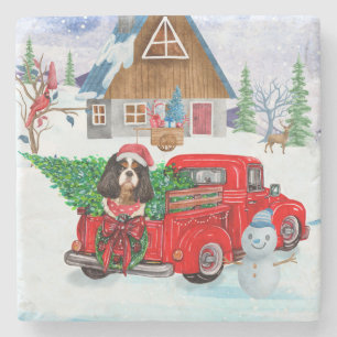Porta-copo De Pedra Cão King Cavalier em Caminhão de Entrega de Natal