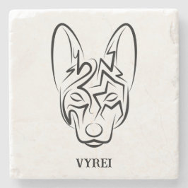 Porta-copo De Pedra Cão Negro e Tribal Branco