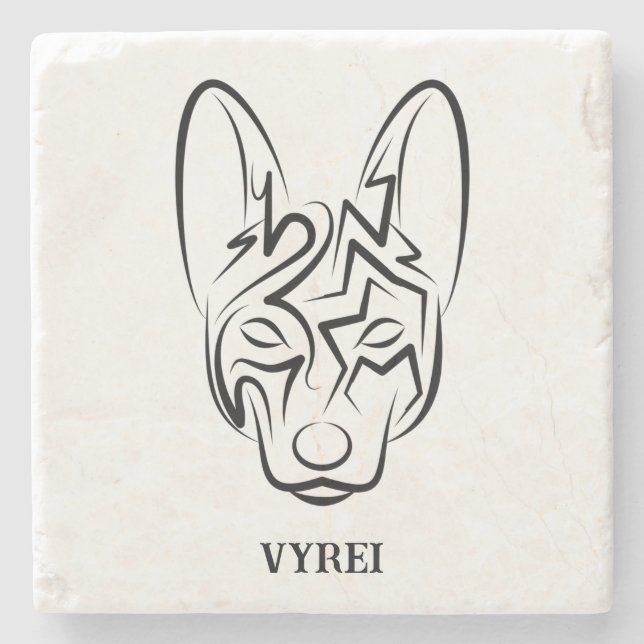 Porta-copo De Pedra Cão Negro e Tribal Branco (Frente)