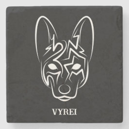 Porta-copo De Pedra Cão Negro e Tribal Branco