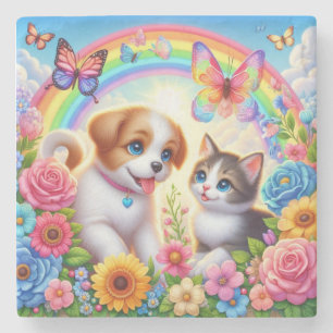 Porta-copo De Pedra Cãozinho/cachimbo/arco-íris de gatinho