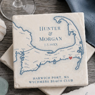 Porta-copo De Pedra Cape Cod Mapa de Presente de Casamento Wychmere Be