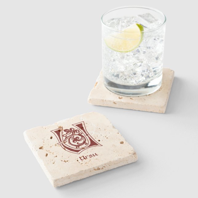 Porta-copo De Pedra Capital Decorativo Botânico Medieval U (Lateral)