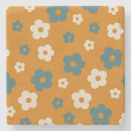 Porta-copo De Pedra Caprichoso Floral Marrom e Azul Retro, Alegre