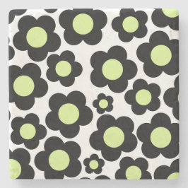 Porta-copo De Pedra Caprichoso Preto & Verde Lima Floral Retro Alegre