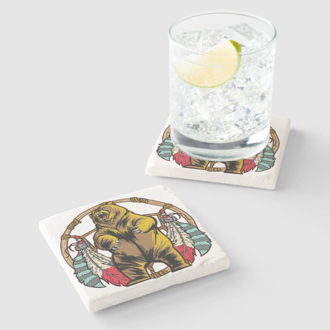 Porta-copo De Pedra Captura de Sonho de Urso (Lateral)