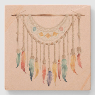 Porta-copo De Pedra Capturador de Sonhos de Pena Boho Vintage