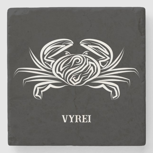 Porta-copo De Pedra Caranguejo Tribal Negro e Branco (Frente)