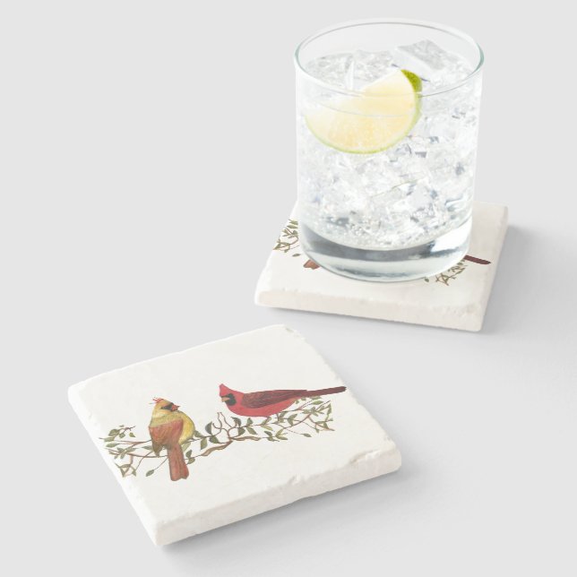 Porta-copo De Pedra Cardinal Couple Lovebirds Stone Coaster (Lateral)