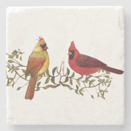 Porta-copo De Pedra Cardinal Couple Lovebirds Stone Coaster
