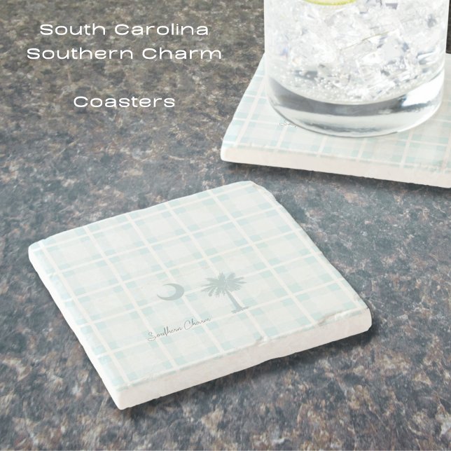 Porta-copo De Pedra Carolina do Sul com Lua e Palm Personalizados (South Carolina Southern Charm Stone Coasters. Protect your tables and add a touch of the south!)