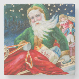 Porta-copo De Pedra Cartão postal de Natal vintage retrô Papai Noel