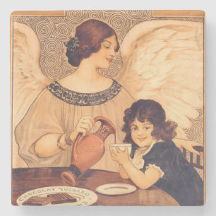 Porta-copo De Pedra Cartaz Antigo do Anjo do Chocolate Francês: Arte V