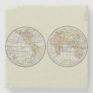 Porta-copo De Pedra Cartaz de Globo do Mapa Mundial Vintage 1916 Hemis