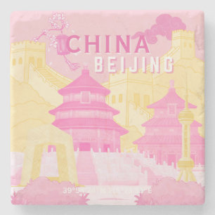 Porta-copo De Pedra Cartaz de Viagem de Pequim China Arte Rosa e Ama