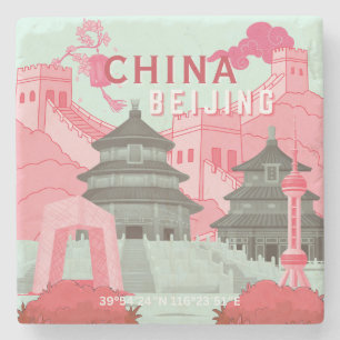 Porta-copo De Pedra Cartaz de Viagem de Pequim China Arte Verde Ment