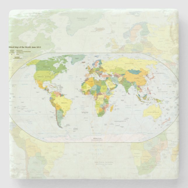 Porta-copo De Pedra Cartaz do Atlas Político do Mapa Mundial: Decoraçã (Frente)