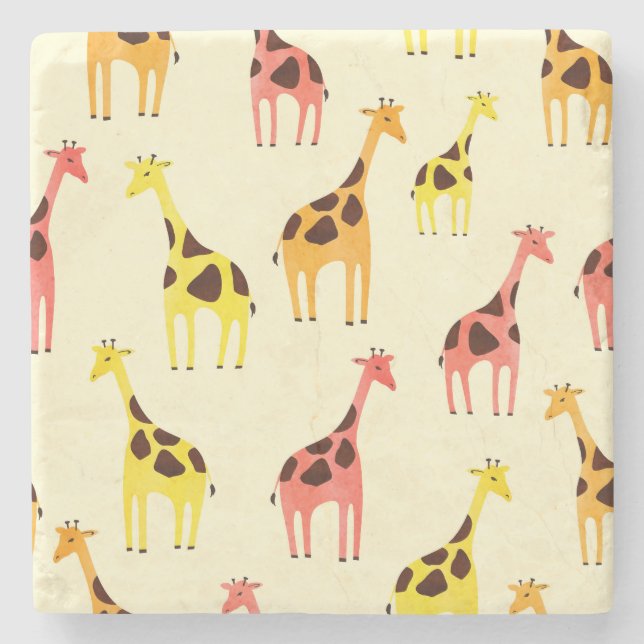 Porta-copo De Pedra Cartoon Giraffe: Padrão Colorido de Vintage. (Frente)